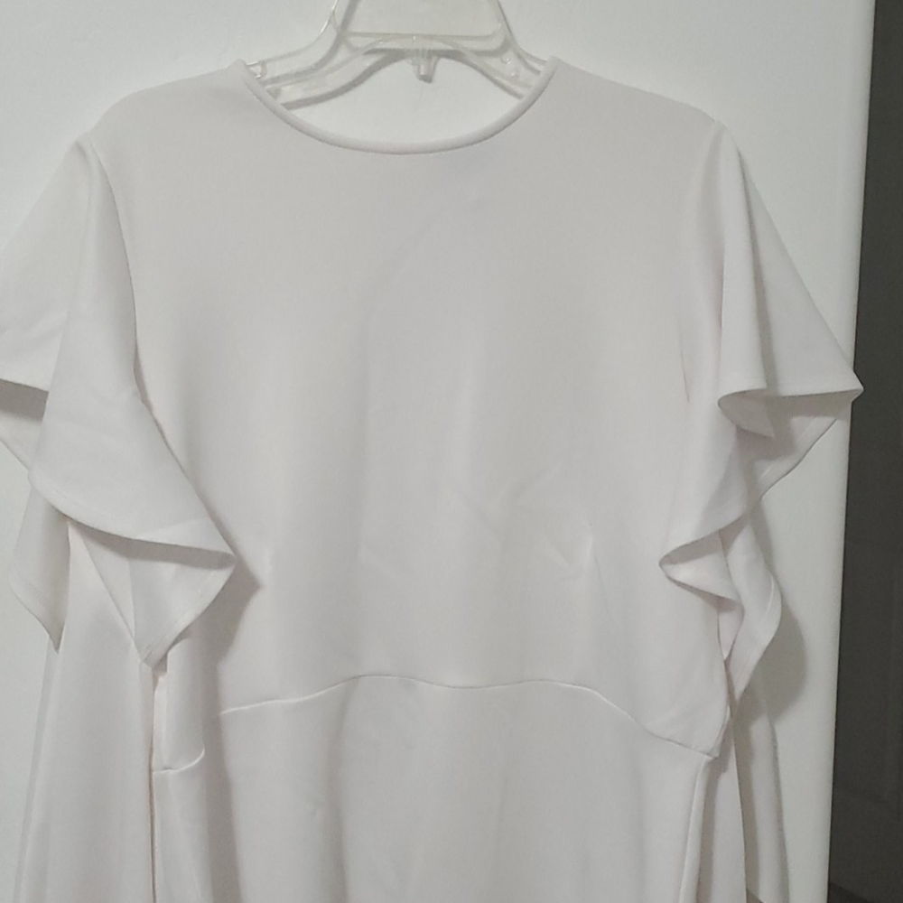 Asoph batwing white bodycon w/ gold zip down back